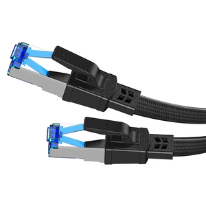 Cat8 <b>Ethernet</b> <b>Cable</b> 40Gbps 2000MHz SFTP <b>Shielded</b> Flat Braided Solid Copper RJ45 Patch Cord High Performance Network <b>Cable</b> for - Product Image 2