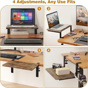 Desktop Extension Shelf Wood Grain Top Metal Frame Adjustable Desk Side Rack For Computer Storage Organizing Workspace - Product Image 4
