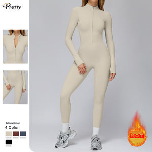 Tuta da ginnastica a maniche lunghe con cerniera anteriore 2025 nuovo arrivo che aggiunge un abbigliamento Fitness in <span class=keywords><strong>pile</strong></span> per tenere al caldo - Product Image 1