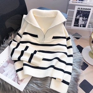 Pulls pour femmes automne et hiver vêtements intérieur <span class=keywords><strong>chaud</strong></span> nouvelle fermeture éclair rayé Base vêtements haut de gamme pull pour femmes - Product Image 5