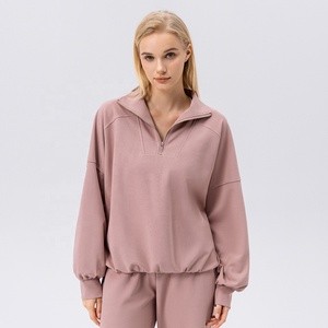 Felpe Sportive Oversize da <span class=keywords><strong>Donna</strong></span> con Mezza <span class=keywords><strong>Zip</strong></span>, Casual Invernali con <span class=keywords><strong>Cappuccio</strong></span>, Lavorate a Maglia, Direttamente dal Produttore - Product Image 3