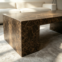 Table basse de luxe pour salon, grand modèle carré en pierre marron, ensemble de tables basses de café en marbre, design moderne et unique avec piétement surélevé