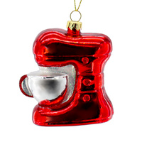 Ornement de Noël en verre soufflé en forme de robot culinaire rétro, machine à café, décoration de sapin de Noël suspendue, boule en verre