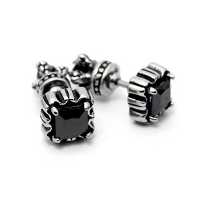 Pendientes de tuerca yunique, cuadrados negros, con circonita, engaste de garra, acero de titanio, estilo geométrico punk - Product Image 1