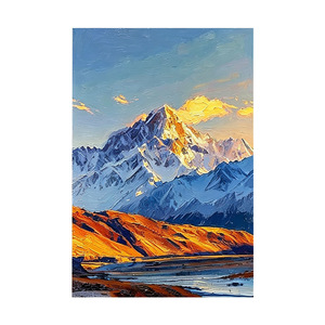 Peinture à l'huile peinte à la main, paysage de montagnes dorées, art moderne minimaliste, décoration murale pour salon, fond de canapé, sans cadre - Product Image 5