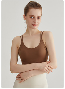 Wholesale Women Dual Thin Strap Crisscross <b>Back</b> Hook Closure Sports <b>Bra</b> Padded <b>Low</b> Support Yoga Crop Top Gym Fitness <b>Bra</b> - Product Image 2
