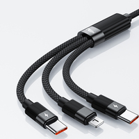 Câble USB noir en gros, cordon de chargeur pour iPhone, câble de charge multi-appareils 3 en 1 avec port USB-C/L/Micro