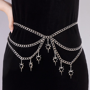 โซ่คาดเอวสไตล์พังก์ยุโรป จี้รูปหัวใจ โซ่คล้องตัวหลายชั้น สำหรับงานปาร์ตี้ เครื่องประดับแฟชั่น - Product Image 1