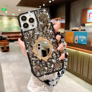 Beautiful Christmas Gift Handmade Custom Phone Case Cover For Iphone 15 Pro Max Mirror Glass Rhinestones Diamond Women Case