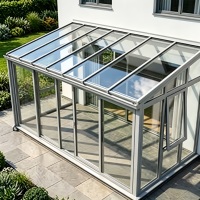 Grande véranda moderne en alliage d'aluminium pour villa - Personnalisable, double vitrage trempé, extérieur attaché à la maison, plusieurs fenêtres