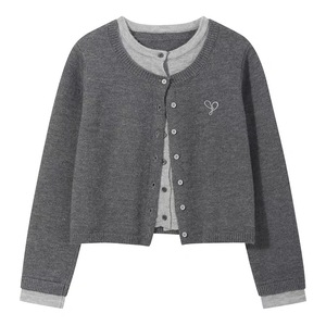 Dalang Women's Layered <b>Cardigan</b> Full Sleeve Crew Neck Single Breasted Loose Fit Contrast Color Autumn Winter Wear - Product Image 2