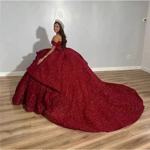 S2340A nuova donna rossa monospalla elegante <span class=keywords><strong>sposa</strong></span> principale di classe nobile Plus Size abito da sera da cerimonia nuziale lungo fino al pavimento - Product Image 3