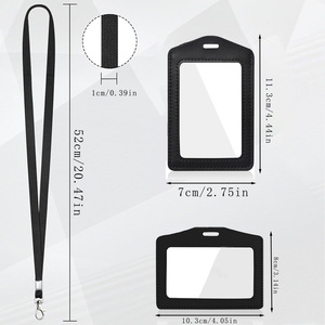 PU leather <b>ID</b> card <b>holder</b>, double-sided transparent horizontal and vertical card <b>holder</b>, black lanyard, name tag, school badge, - Product Image 3