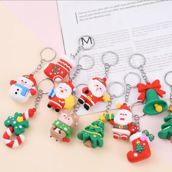 Santa Claus Elk Snowman Christmas Tree Keychain Cute PVC Cartoon Doll Key Chain New Year Decor Xmas Key Ring