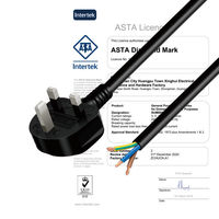 Cordon d'alimentation 1,5 m en cuivre/PVC/caoutchouc avec connecteurs UK BS et IEC C13, extrémités mâle/femelle AC, indice de protection IP20 pour appareils électroménagers