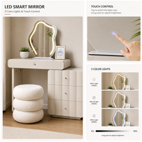 Miroir de maquillage éclairé de style crème moderne avec finition laquée en MDF pour chambre à coucher et salle de bain