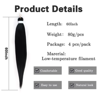 4X Cheveux à tresser pré-étirés 60 pouces, Extensions de cheveux synthétiques EZ pour tresses au crochet, Vente en gros pour femmes