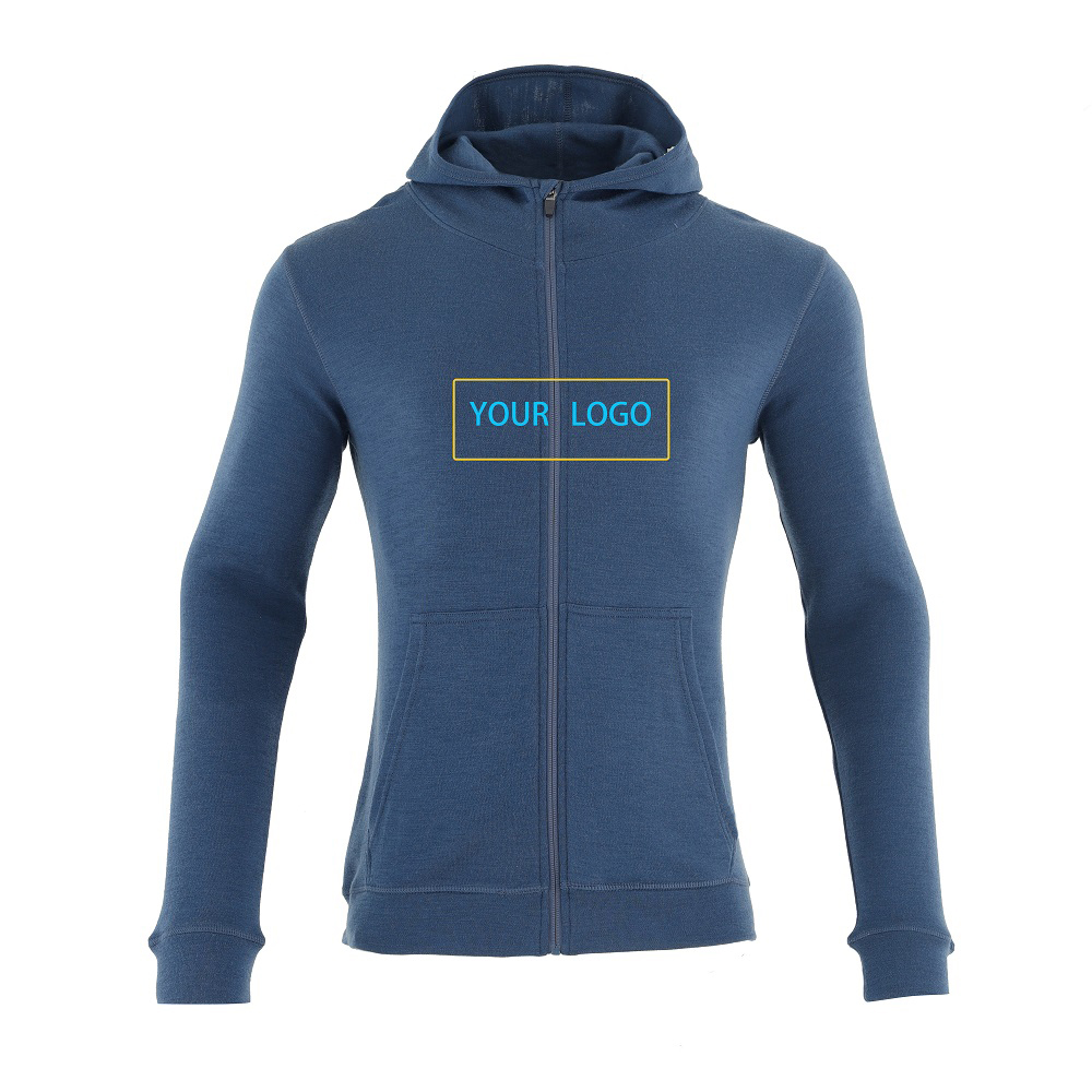 Wholesale Custom Logo Royal Alpaca Blend Merino Wool Hoodie For Men Men's Casual Long Sleeve Full Zipper Shirt For Autumn