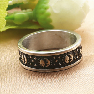 Stainless Steel Sun <b>Moon</b> Stars <b>Ring</b> Men's Retro Punk Jewelry Gift Constellation Design Silver Tone - Product Image 3