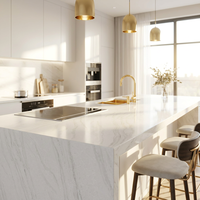 Plan de travail en quartz blanc Statuario poli haut de gamme, épaisseur 20 mm, surfaces sur mesure pour îlot de cuisine de villa de luxe