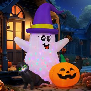 Prix d'usine personnalisé Marque 5 FT Black Cat Pumpkin Inflatable Ghost LED Lights Polyester Material Outdoor Halloween Decorations - Product Image 1