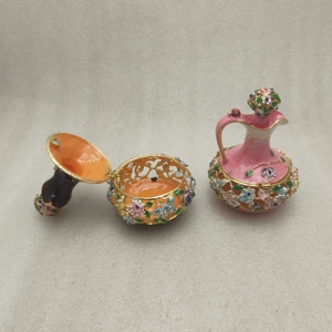 Petite théière bibelot décoration de table cadeaux boîte à bijoux en émail petite boucle d'oreille boîte en métal strass étain boîte cadeau antique cadeau - Product Image 3