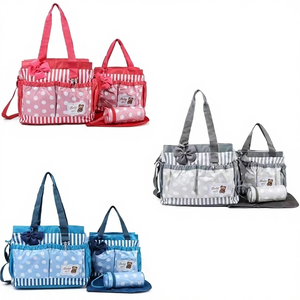 ชุดกระเป๋าคุณแม่ 4 ชิ้น ลายหมี กระเป๋าสะพายแม่ลูก ผ้าฝ้ายลายจุดใหญ่ กระเป๋าอเนกประสงค์ สะพายไหล่ ขยายได้ ลด<span class=keywords><strong>ภาระ</strong></span> - Product Image 1