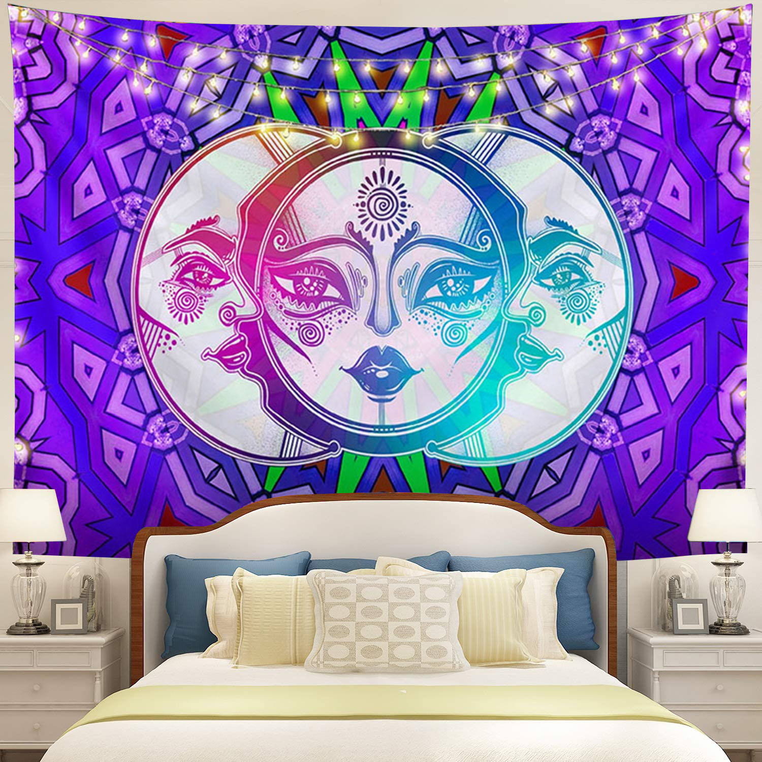 de pared alienígena Hippie cara de Luna brillante flor tapiz psicodélico tapiz de pared para la decoración del hogar