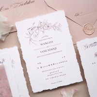 Invitation de mariage simple, déchirée à la main, rose, haut de gamme, dorée, créative, 2025, carte originale, style français, page unique/billet à déchirer