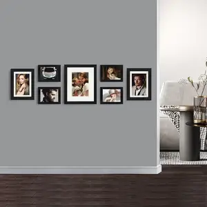 Stijl Klassiek 4-laags Bamboe Badkamer Hoekframe Perfect Zwart Fotolijst Met Kunstafdrukken En Hangende Galerij Muurframe Set