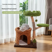 Arbre à chat classique tout-en-un en bois massif, écologique et peu encombrant, avec griffoir en sisal et lit pour chat en bois naturel, en carton