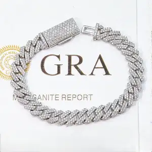 Bracelet Carline de haute qualité Hip Hop épais en argent 925 plaqué or glacé Moissanite 8mm chaîne à maillons cubains bijoux OEM pour hommes