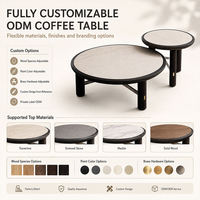 Ensemble de table basse pour salon, en marbre beige, avec structure en bois, matériaux durables et modernes, de style organique, longue durée de vie