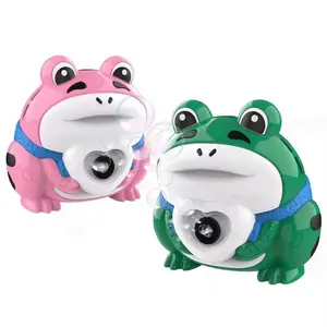 Frog mesin pembuat gelembung elektrik, mainan gelembung sabun otomatis dengan lampu dan musik untuk anak-anak