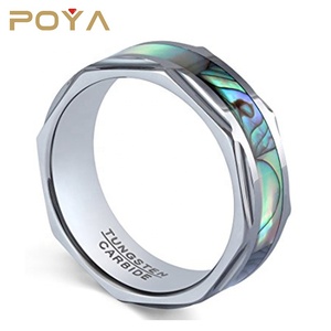 Anillo de Carburo de Tungsteno con Incrustaciones de Concha de Abulón y Facetas de Diamante de 8 mm de POYA Jewelry, Anillos de Compromiso y Matrimonio para Él y para Ella - Product Image 2