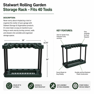 Chariot de rangement pour outils de jardin avec roulettes pratiques pour le rangement en atelier - Product Image 3