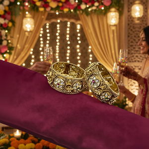 Women's Indian Traditional Original <b>Gold</b> Plated Engraved Copper <b>Bangles</b> <b>Set</b> Wedding Anniversary Party Gifts Multi Color High - Product Image 3