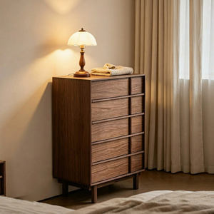 Modern Solid Wood <b>Chest</b> Of Drawers Walnut Finish 5 Drawer <b>Storage</b> Cabinet For Bedroom Home Furniture Minimalist Design - Product Image 1