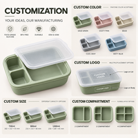 Boîte à lunch bento en silicone personnalisée à trois compartiments, corps moulé, couvercle transparent, boîte à lunch bento en silicone OEM pour la préparation des repas