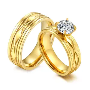 18 Karat Gold platte Kristall Zirkonia Trau ringe Schmuck Großhandel Dragon Design Edelstahl Paar Ring