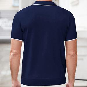 เสื้อโปโลผู้ชายแขนสั้นผ้าถักสไตล์ลำลองธุรกิจสำหรับฤดูร้อน ระบายอากาศได้ดี มีซิป ลายเรียบ - Product Image 2