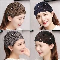 Usage quotidien large bord dentelle bandeau pour femmes à la main perle embelli Air mode Simple dentelle accessoire Style américain