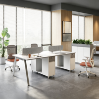 Poste de travail moderne pour 4 personnes avec armoire de rangement indépendante et pieds en métal en forme de A pour espace de travail des employés