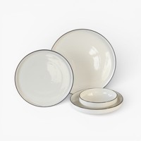 Nouvelle vaisselle en porcelaine de style nordique en céramique blanche avec bordure noire classique, service de table pour hôtel, pour un usage quotidien