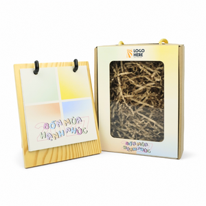 Calendrier de bureau en bois de pin avec logo personnalisé, boîte cadeau, calendrier de bureau en bois personnalisé, cadeau de Nouvel An pour entreprise, fabricant OEM - Product Image 1