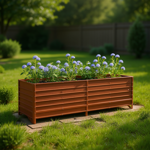 Fioriera rialzata da giardino in acciaio Corten, design rustico marrone per fiori e piante verdi, uso esterno - Product Image 2