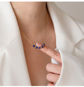 <span class=keywords><strong>Messia</strong></span> 18K Vergoldete Edelstahl-Hochzeitskette Farbige Naturstein-Blau-Perlen Dünne Halskette für Frauen - Product Image 6