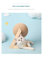 Grosir mainan panjat hewan peliharaan desain modis kayu tahan lama bola garuk kucing tahan aus dengan tali Sisal