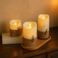 Bougies LED sans flamme à effet vacillant, aspect cire réaliste, enveloppées de corde, fonctionnant sur piles, pour la maison, les fêtes et les mariages