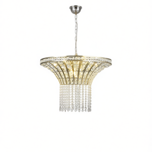 8-Light 23.6 In Wide Transparent Crystal Waterfall Chandelier Gold Pendant Light For Living Room - Product Image 1